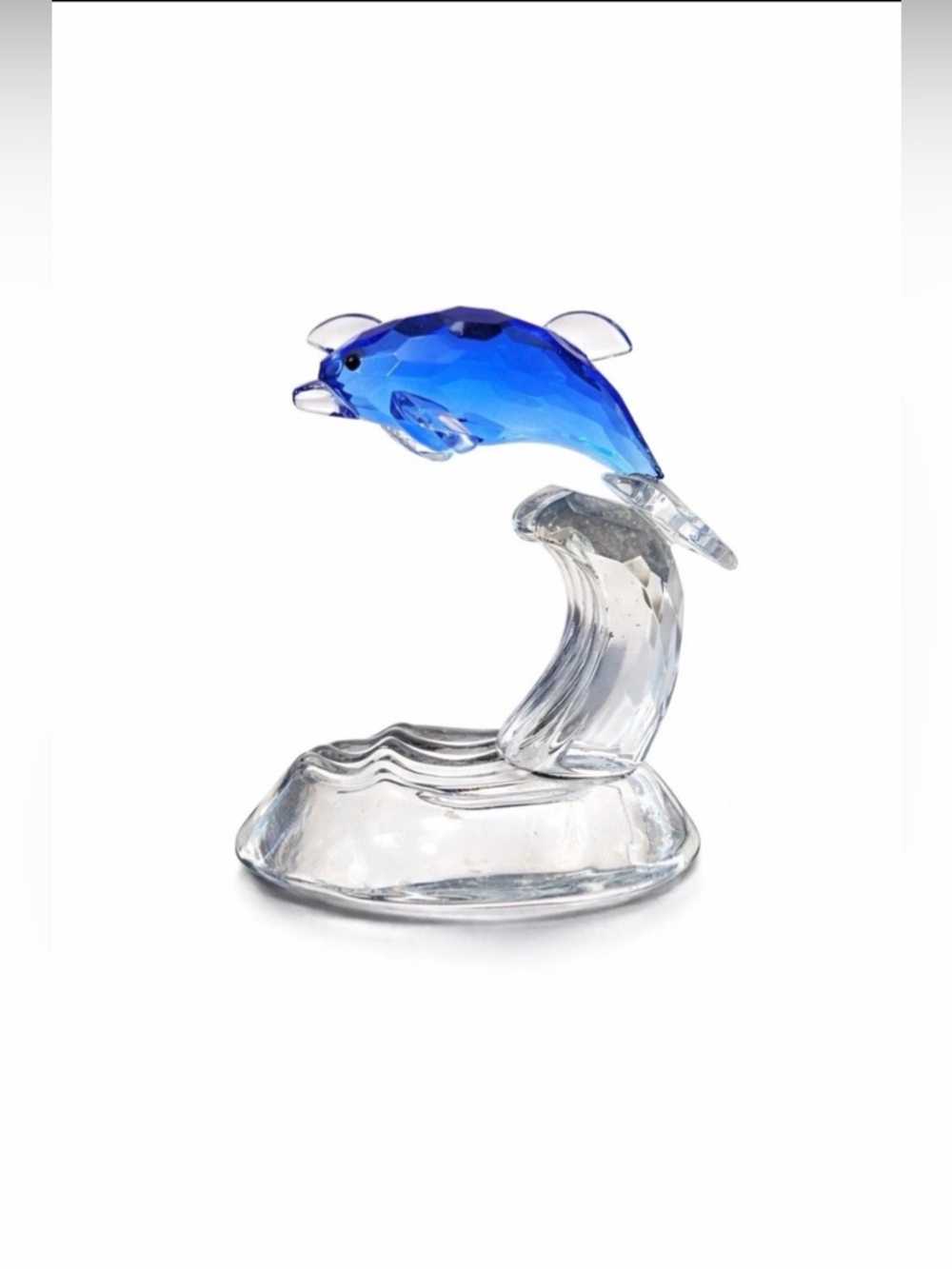 Blue Crystal Dolphin Figurine Waves Faceted Glass Ocean Nautical Decor Coastal